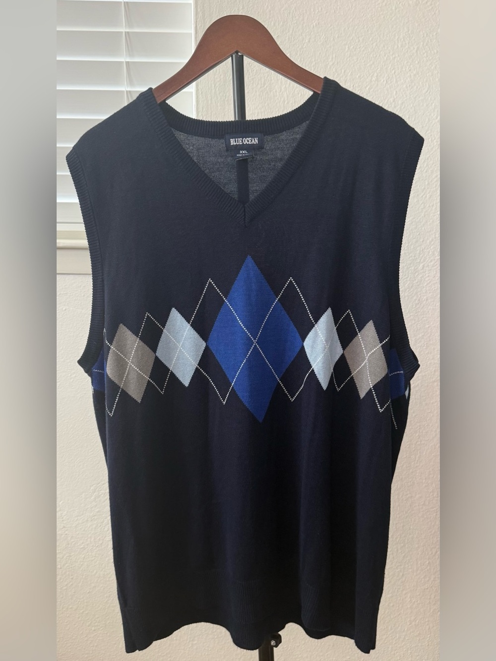 Blue Ocean Men's Classic Argyle V- Neck Sweater Vest Navy, Royal Blue & Gray